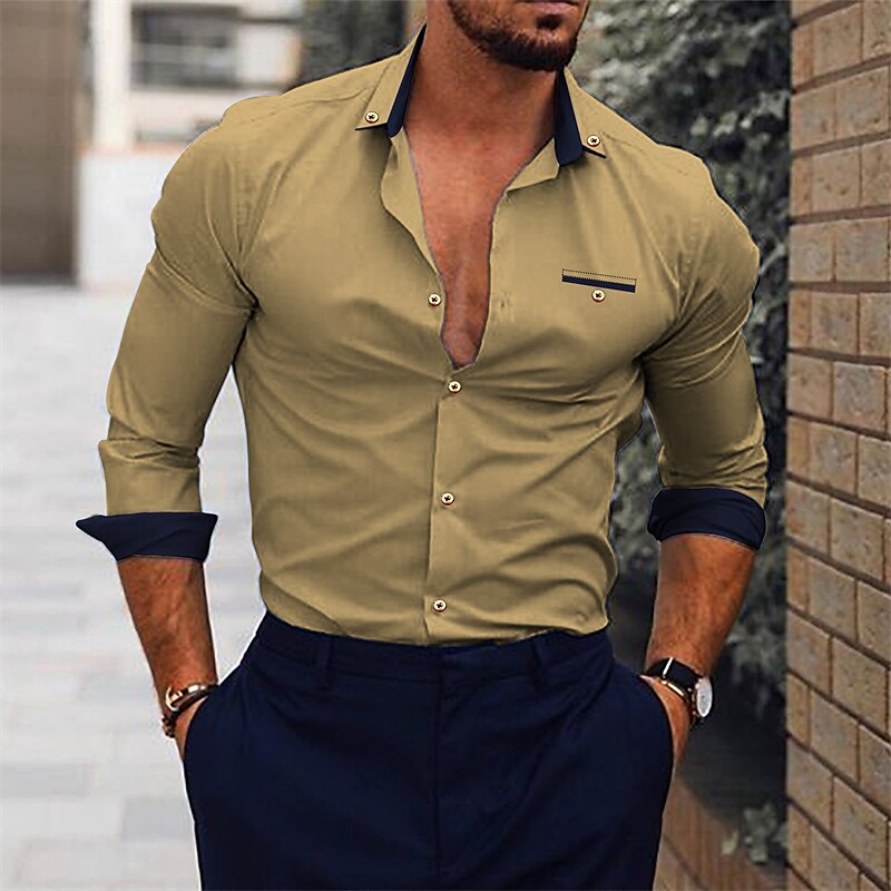 Men's Dress Shirt White Pink Navy Blue Long Sleeve Plain Turndown Spring &  Fall Wedding Going out Clothing Apparel Top