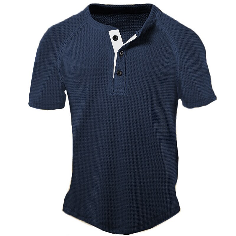 Men's Waffle Henley Shirt Tee Plain Henley Street Casual Short Sleeve Button-Down Classic Top