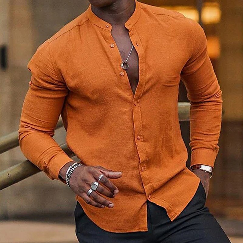 Men's Linen Outdoor Beach Holiday Casual Breathable Comfortable Light Plain Long Sleeve Shirt