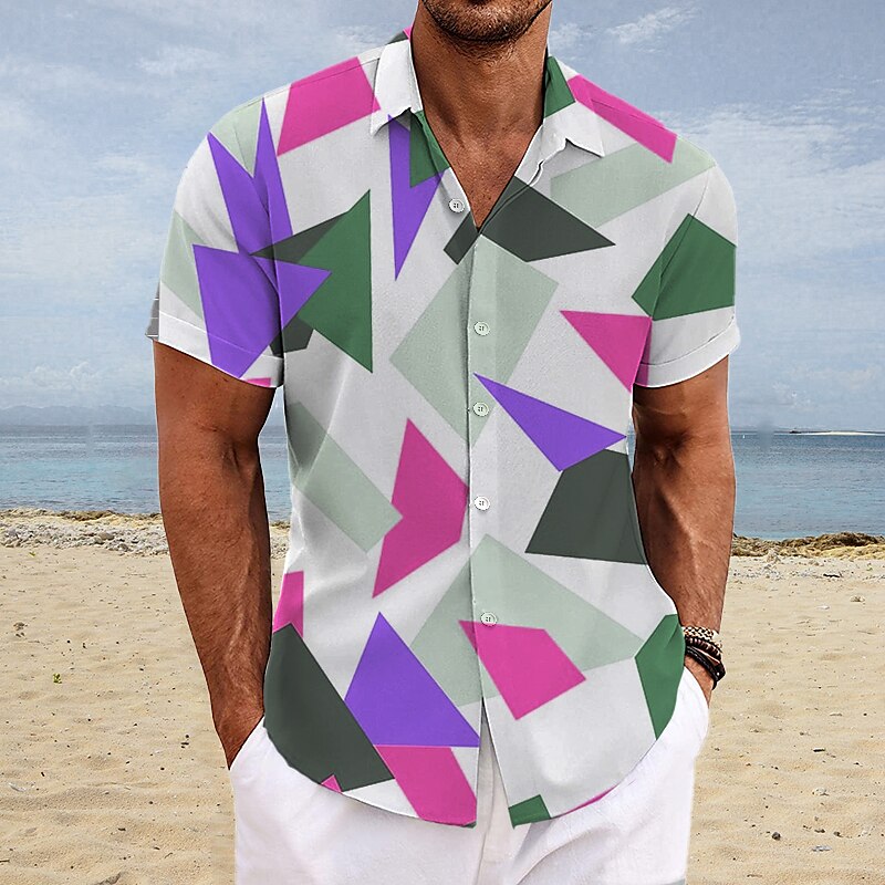 Men's Summer Hawaiian Shirt Gradient Graphic Prints Turndown Outdoor Street Short Sleeves Print Soft Shirt 