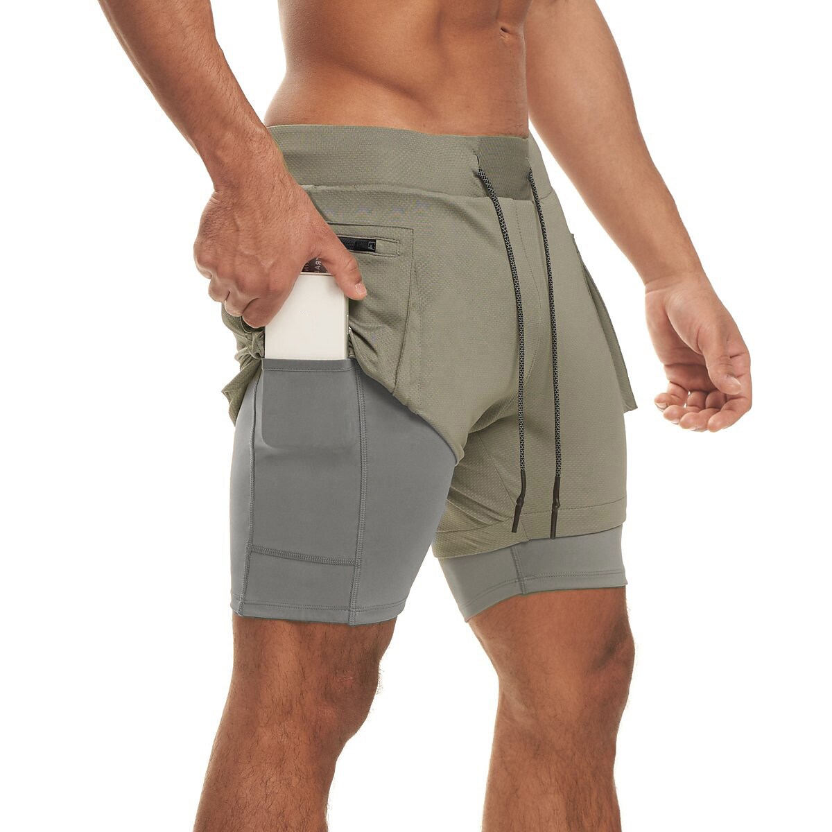 Men's Running Shorts Gym Shorts Drawstring 2 in 1 Shorts Athletic Athleisure Spandex Breathable Soft Quick Dry Yoga Fitness Gym Workout Sportswear Activewear Solid Colored Black Army Green Khaki