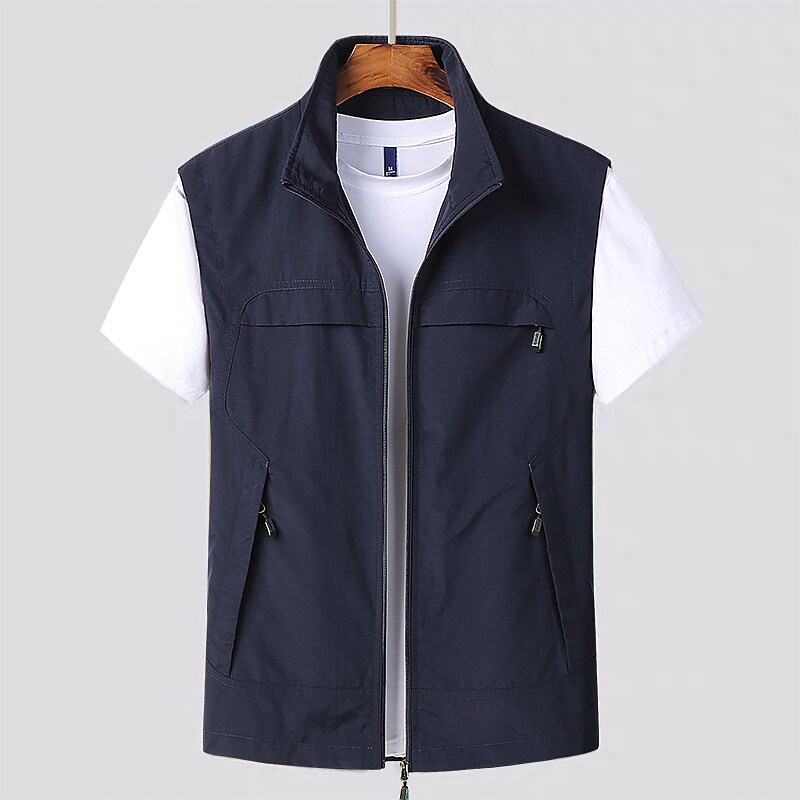 Men's Outdoor Casual Street Pockets Lightweight Breathable Comfortable Plain Stand Collar Vest