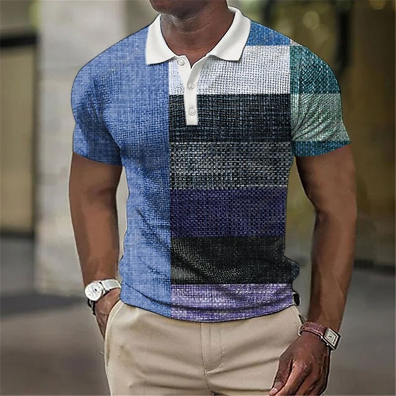 Men's Waffle Outdoor Street Casual Golf Vacation Breathable Comfortable Light Plaid Short Sleeve Polo Shirt