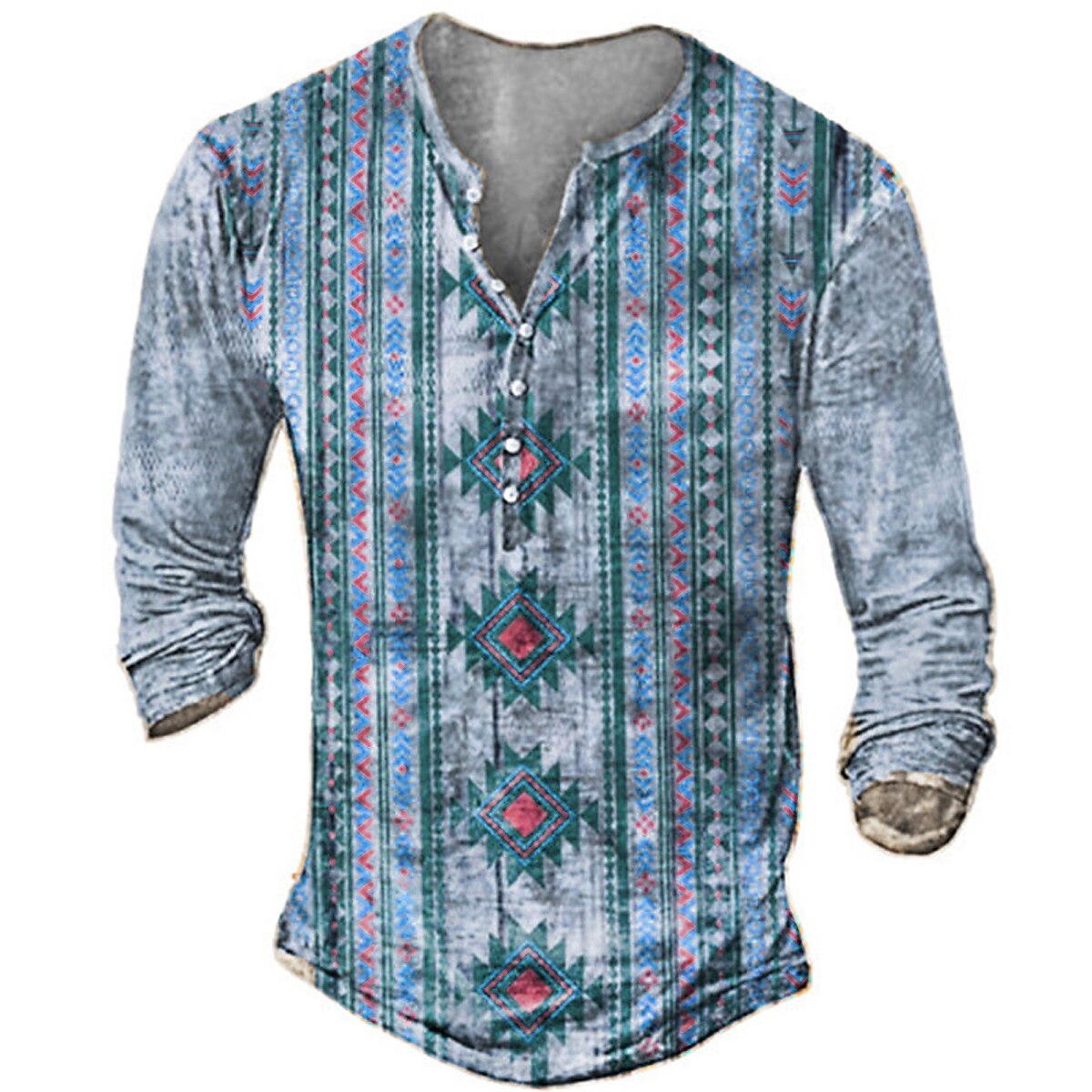 Men's Henley Shirt T shirt  Graphic Tribal Vintage Henley  Street Casual Long Sleeve Button-Down Print Ethnic Style Casual Top