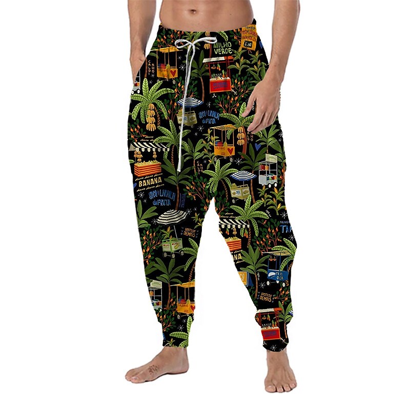 Men's Beach Pants Drawstring Elastic Waist Print Graphic Prints Comfor