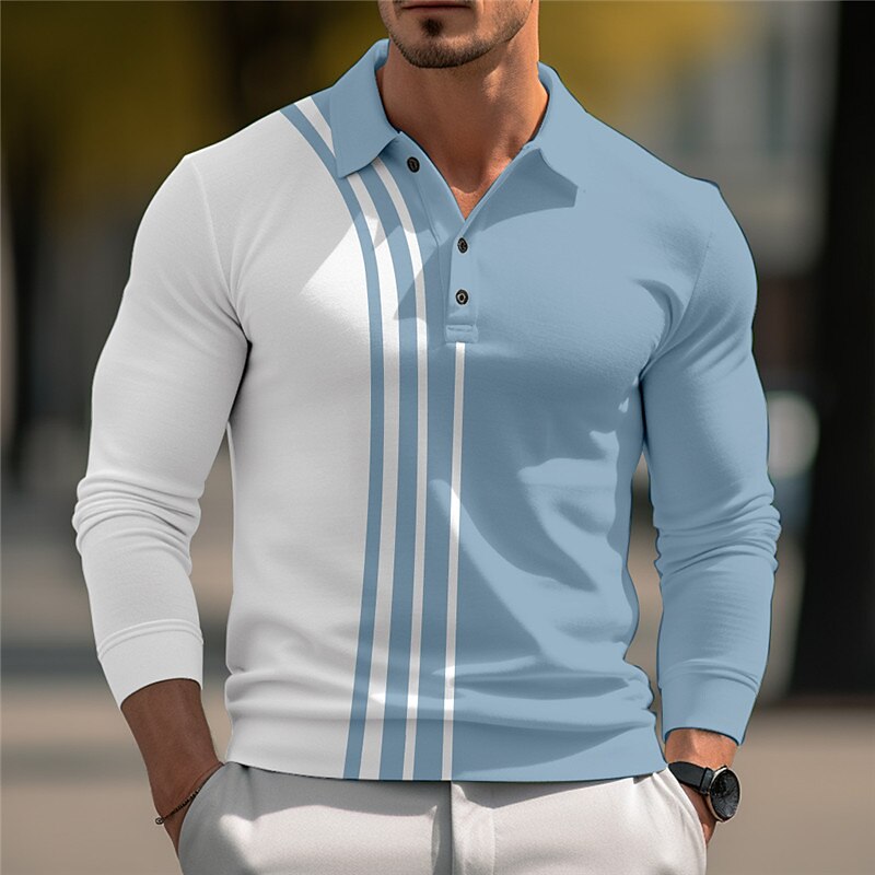 Men's Polo Shirt Golf Shirt Casual Sports Lapel Long Sleeve Fashion Basic Color Block Button Summer Polo Shirt