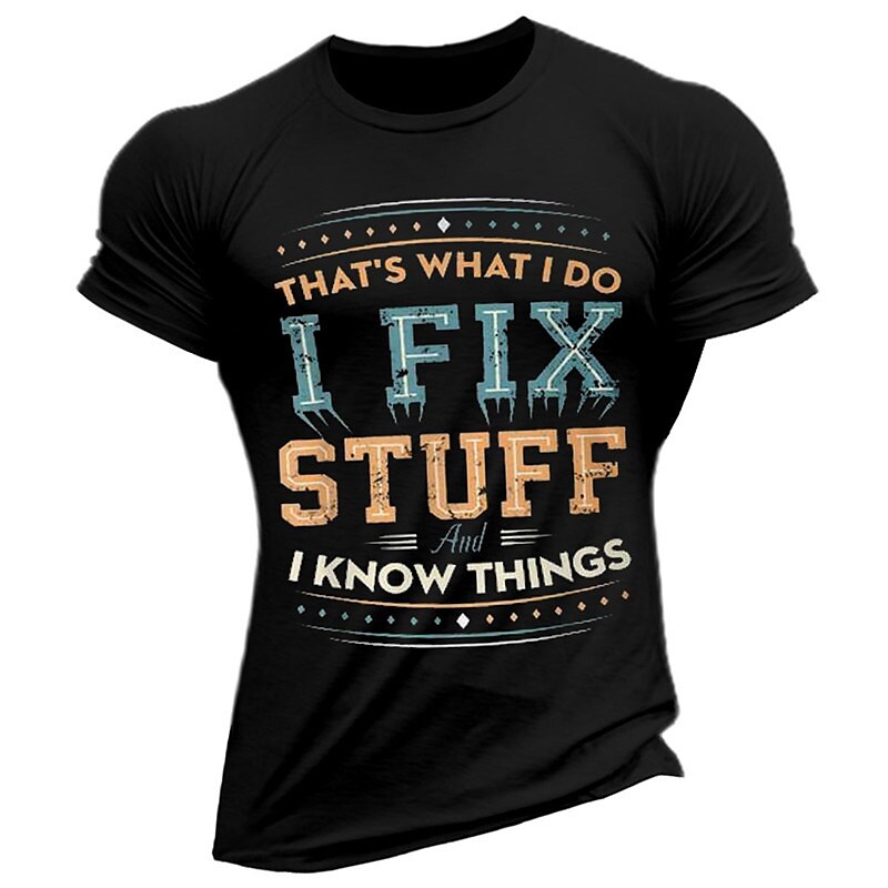 Men's Fitness Muscle Sports Breathable Retro Text Pattern Round Neck T-Shirt