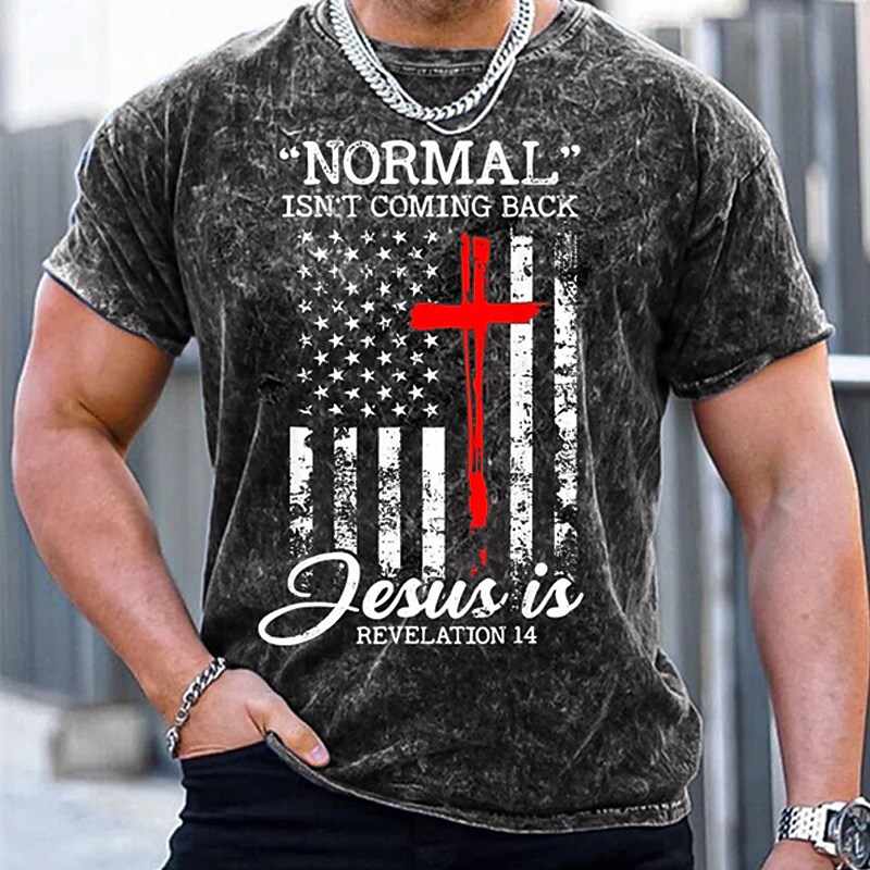 Men's T shirt Tee Graphic Tee 100% Cotton Acid Wash Shirt Graphic National Flag Crew Neck Wear Vacation Short Sleeve Print Top