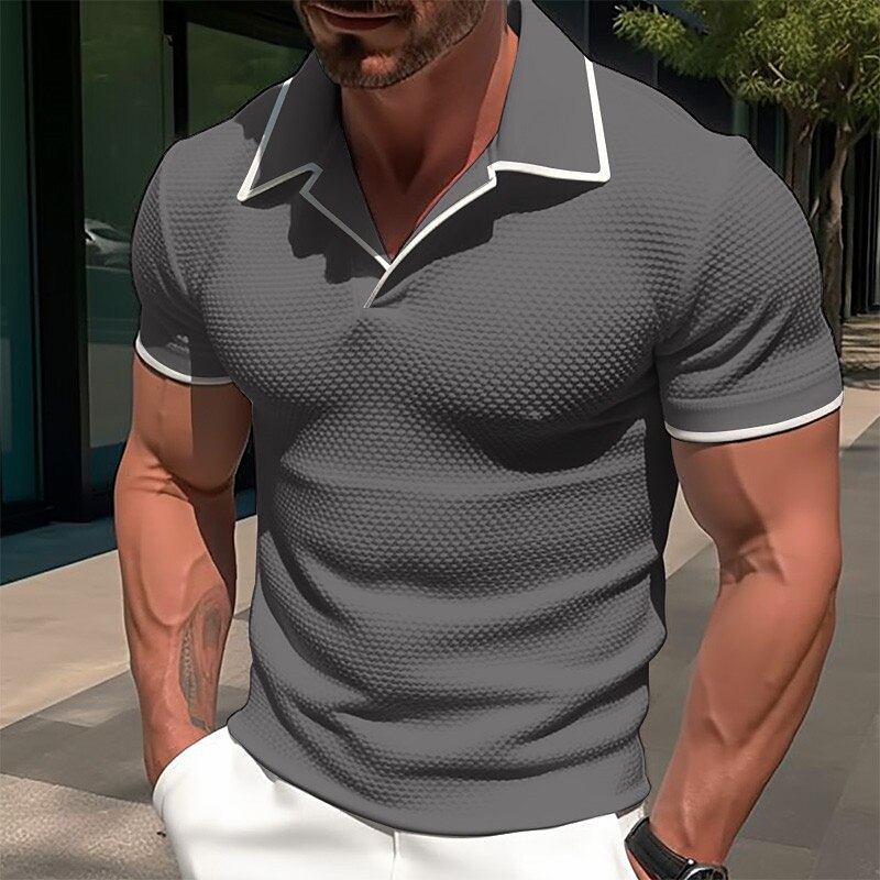 Men's Golf Shirt Polo Casual Sports Lapel Short Sleeve Fashion Basic Plain Patchwork Summer Regular Fit Black White Navy Blue Grey Golf Shirt