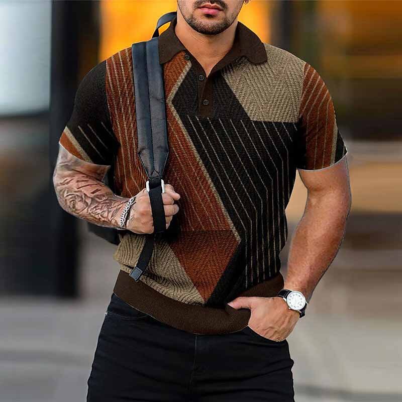 Men's Waffle Casual Street Fashion Golf  Breathable Light Comfortable Print Lapel Short Sleeve Polo Shirt