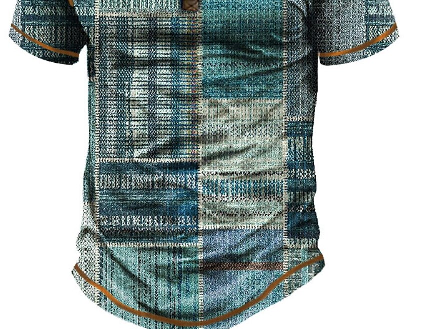 Men's Outdoor Street Casual Daily Breathable Comfortable Light Short Sleeve Print Henley Shirt