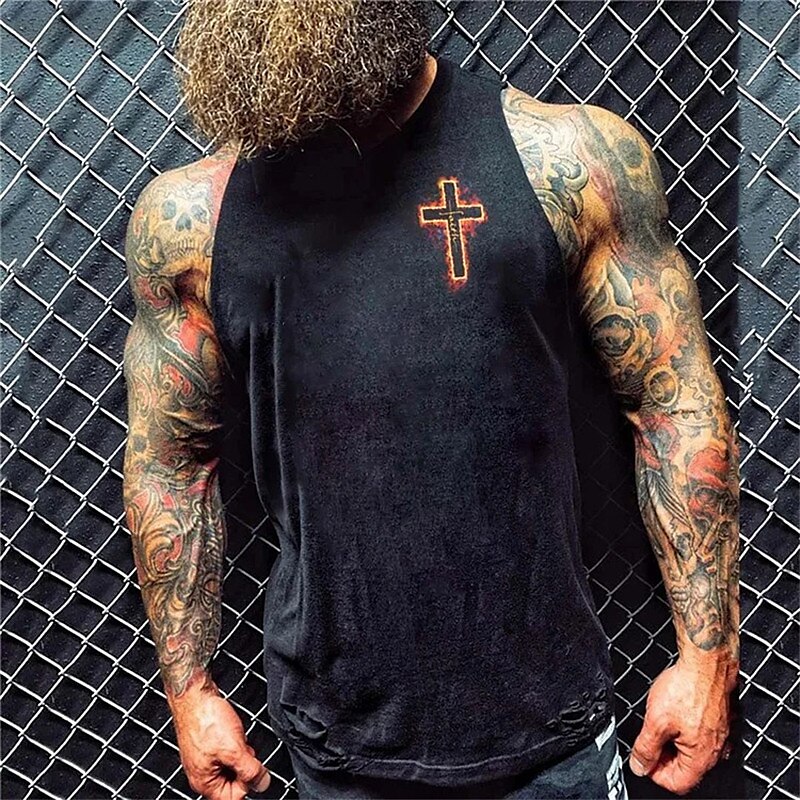 Men's Vest Top Sleeveless T Shirt for Men Graphic Letter Faith Crew Neck Print Daily Sports Sleeveless Print Fashion Muscle Top