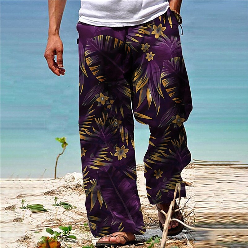 Men's Beach Pants Drawstring Elastic Waist Print Graphic Prints Comfor