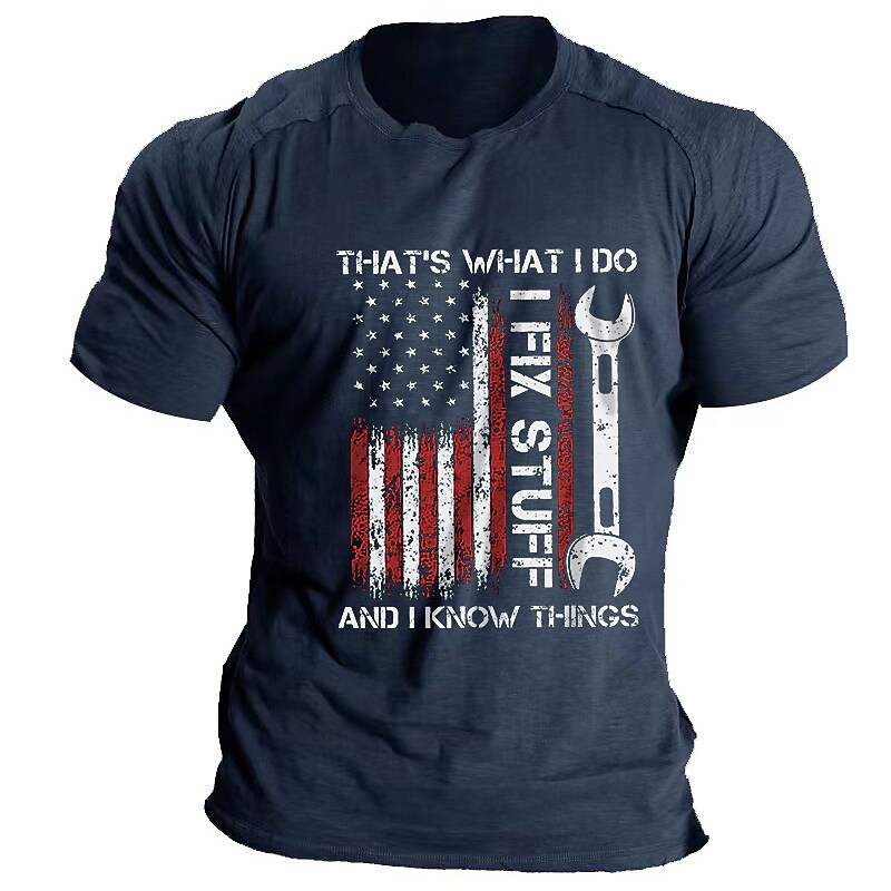 Men's T shirt Tee Quotes & Sayings American Flag Graphic Tee Letter Print Crewneck Hot Stamping Top