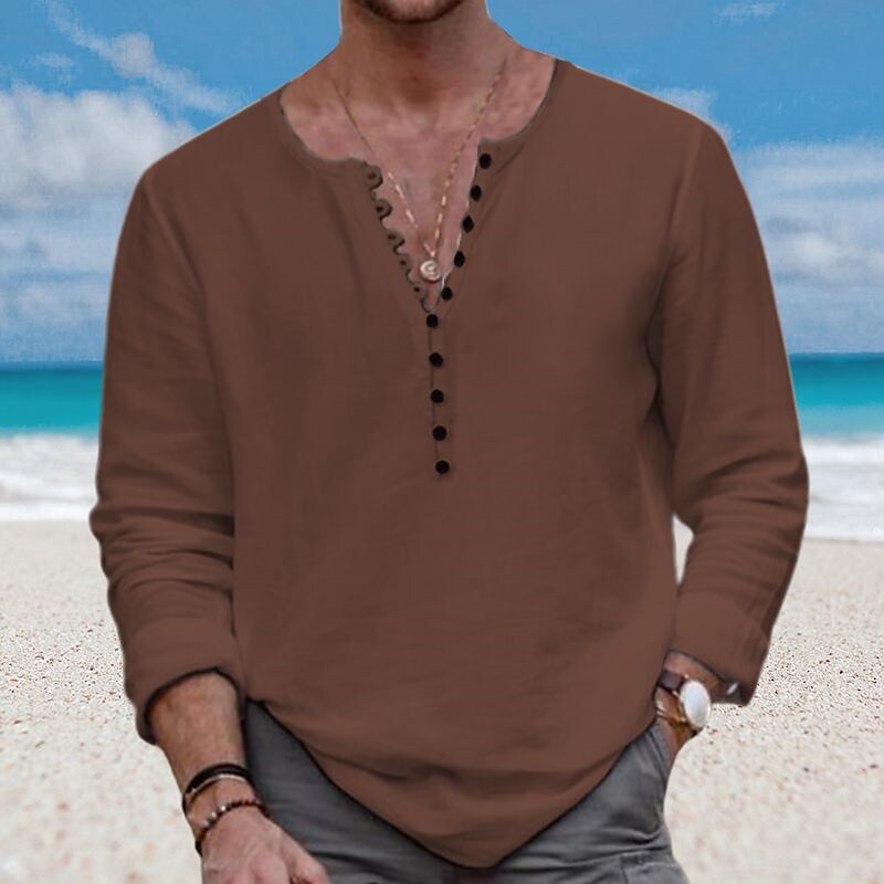 Men's Shirt Henley Shirt Casual Shirt Beach Shirt Long Sleeve Plain Crew Neck Street Daily Top