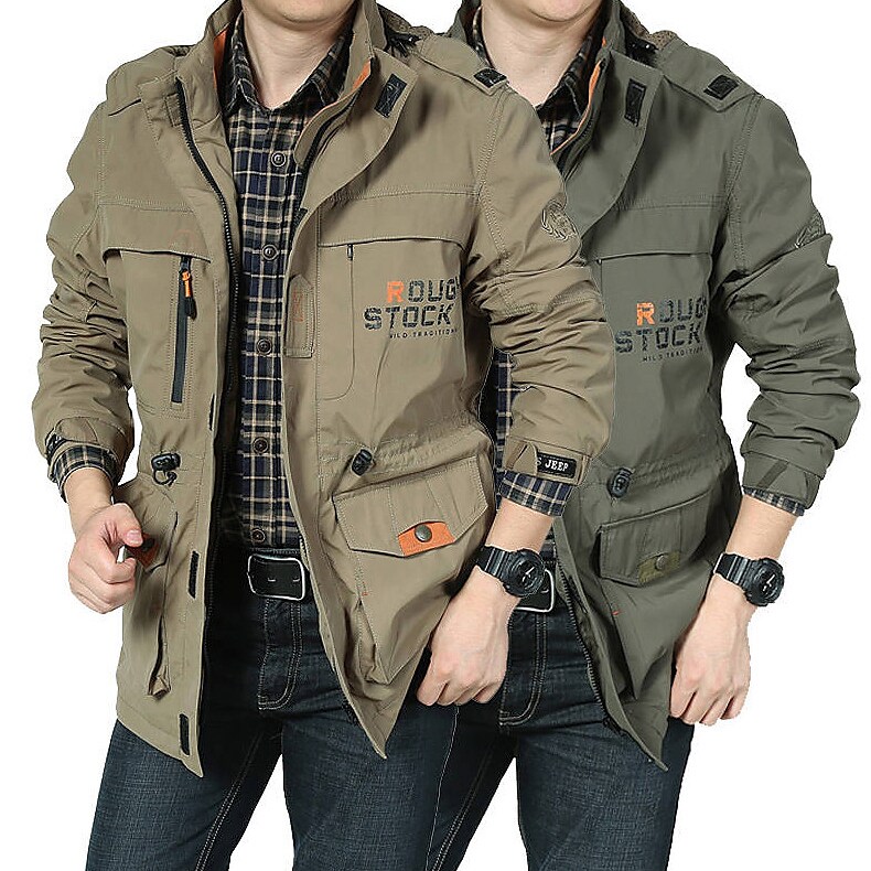 Men's Outdoor Hiking Casual Camping Muti-pockets Wear Resistant Wind Proof Comfortable Water Proof Letter Print Jacket