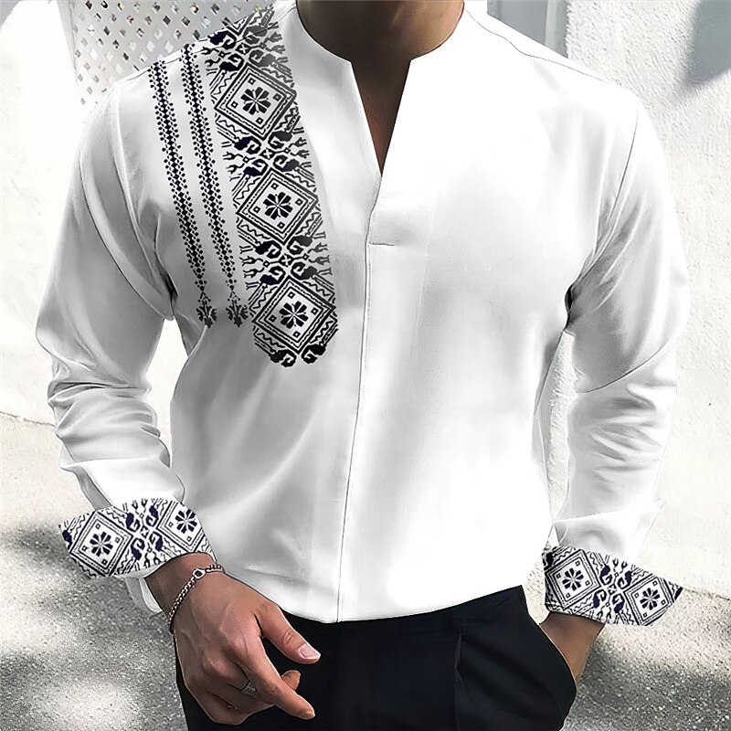 Men's Shirt Floral Vintage Geometry Totem V Neck Outdoor Street Long Sleeve Print  Fashion Casual Top