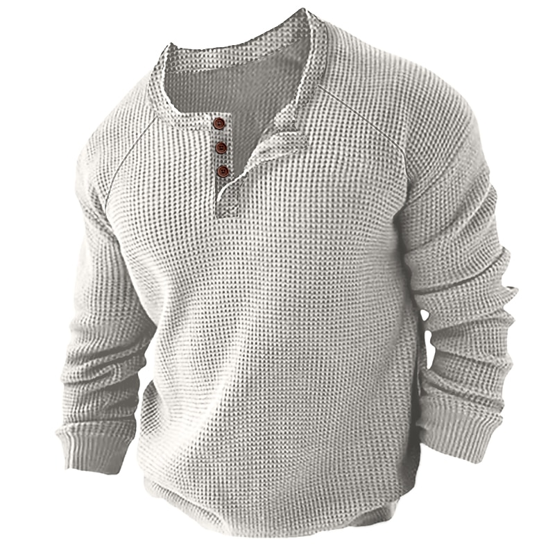 Men's Outdoor Casual Sports Fashion Comfortable Breathable Soft Plain Long Sleeve Henley Shirt