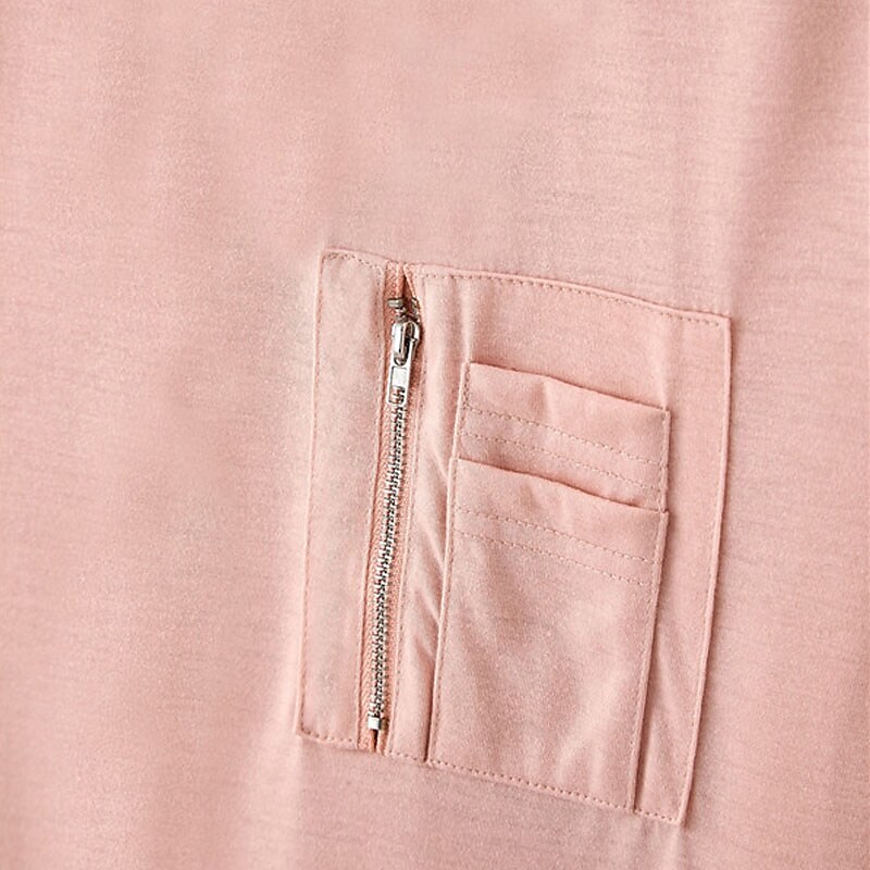 Men's T shirt Plain Crew Neck Street Vacation Short Sleeves Zipper Front Pocket  Fashion  Basic Top