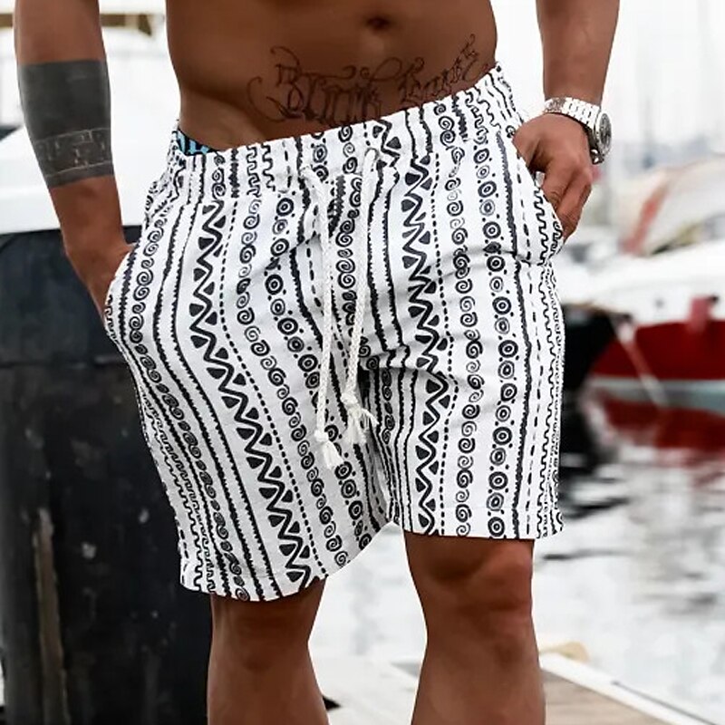 Men's Summer Beach Shorts Drawstring Elastic Waist Print Graphic Geometric Pattern Breathable Soft Casual Daily Streetwear