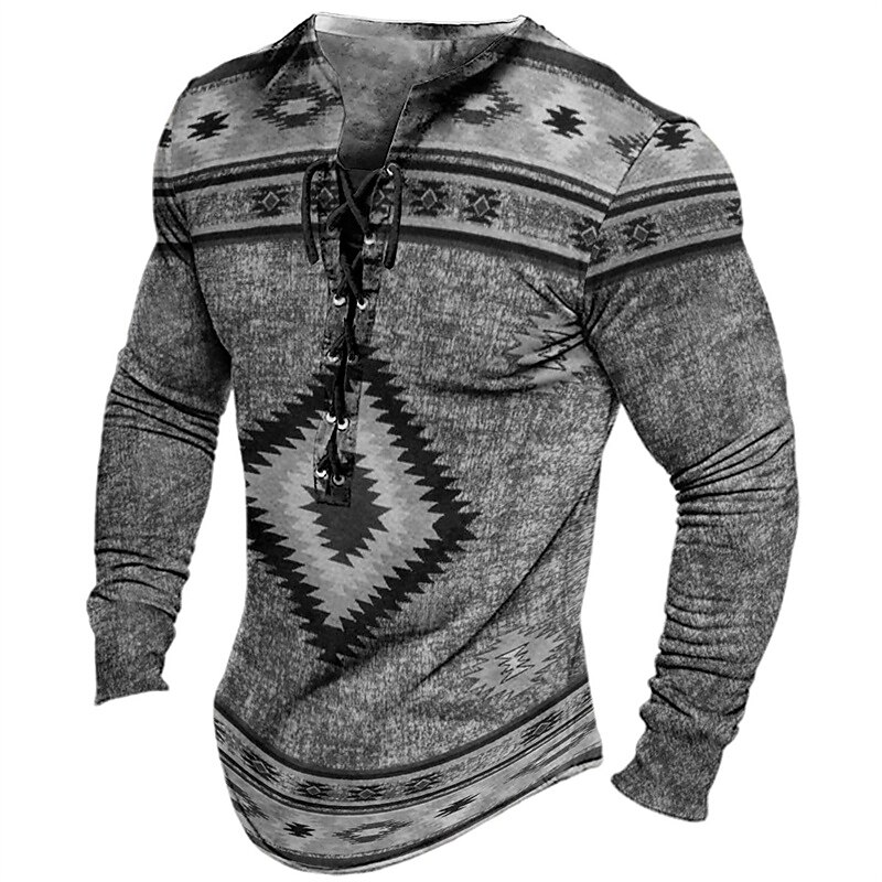 Men's Casual Daily Fashion Designer Comfortable Breathable 3D Print Long Sleeve Henley Shirt