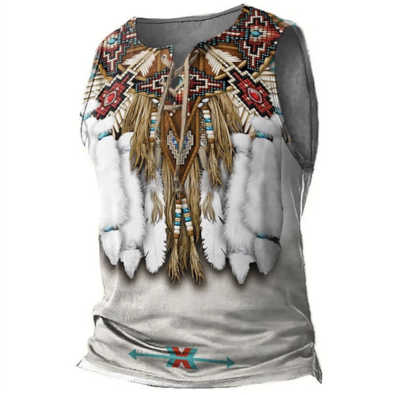 Men's Vest Top Sleeveless T Shirt for Men Graphic Tribal V Neck   Print Daily Sports Sleeveless Lace up Print Designer Ethnic Top