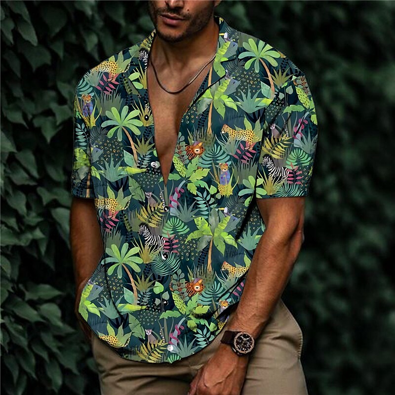 Men's Shirt Summer Hawaiian Shirt Graphic Prints Leaves Turndown Purpl