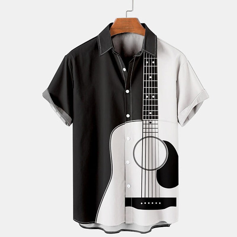 Men's Shirt Button Up Shirt Summer Shirt Short Sleeve Graphic Musical