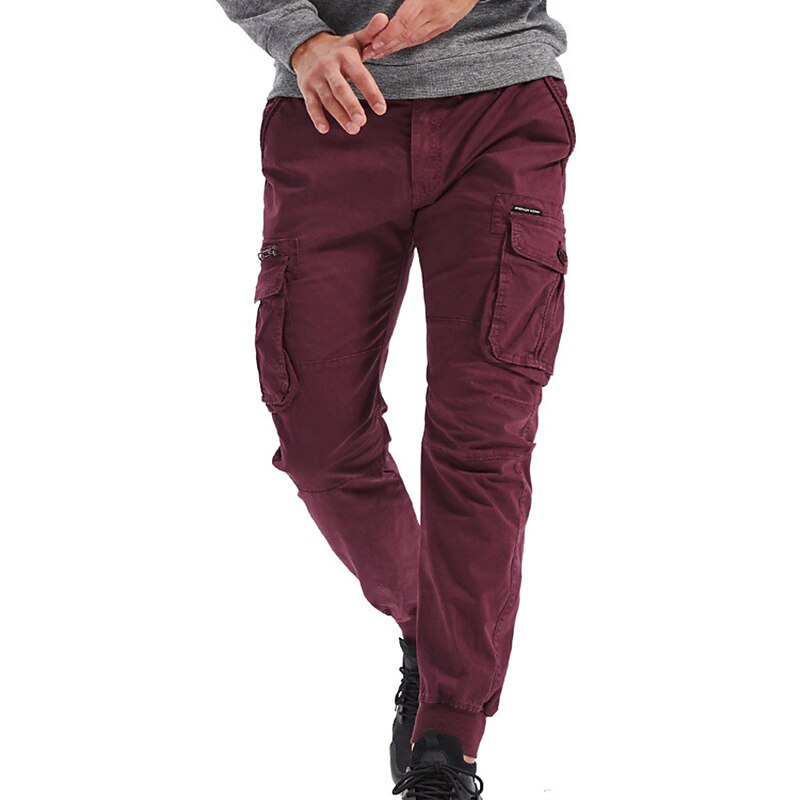 Men's Cargo Pants Cargo Trousers Zipper Pocket Plain Comfort Breathable Outdoor Daily Going out 100% Cotton Fashion Casual Black Wine