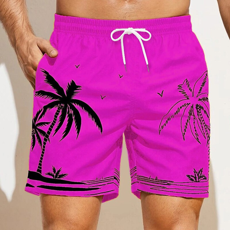 Men's Swimming Beach Drawstring Elastic Pattern Printing Quick Dry Casual Vacation Hawaiian Shorts