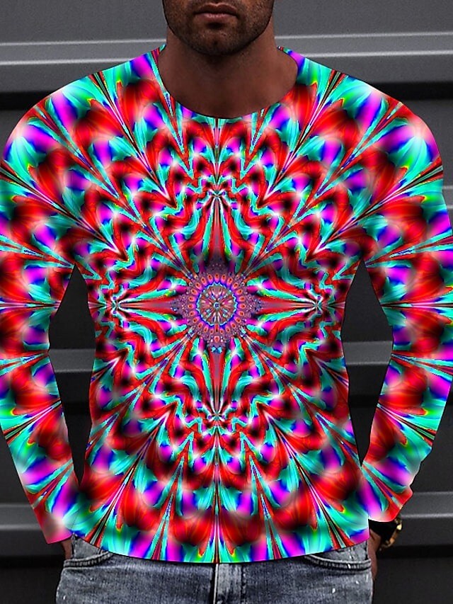 Men's T shirt Graphic Prints Crack Crew Neck 3D Print Holiday Long Sle