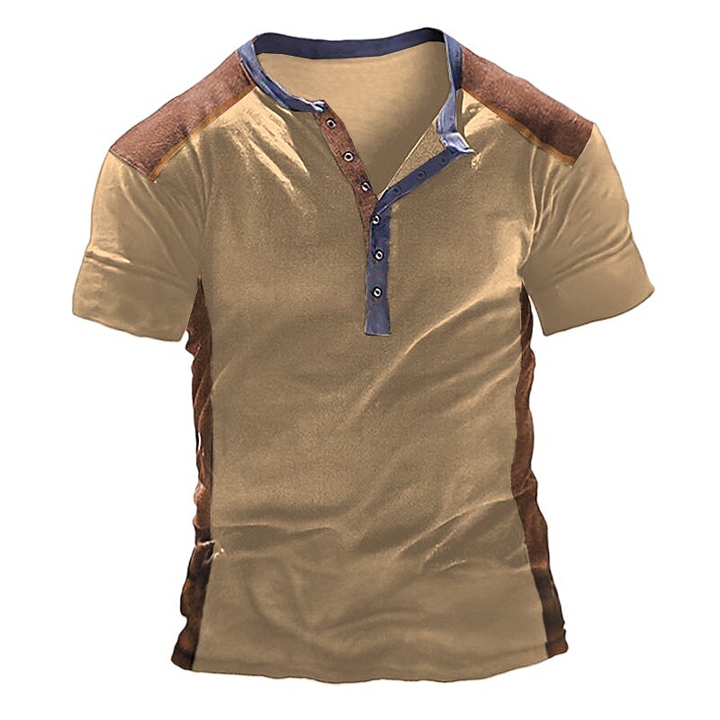 Men's Casual Street Vacation Fashion Comfortable Breathable Soft Short Sleeves Henley Shirt