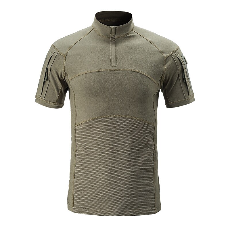 Men's outdoor hiking camping tactics breathable quick dry sweat wicking side pockets camouflage short sleeve