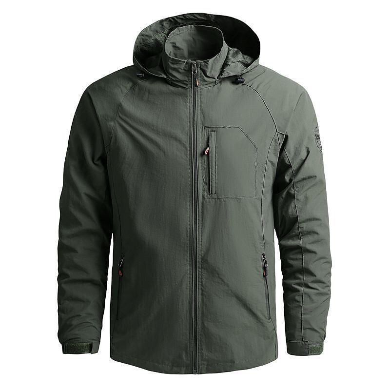 Men's Outdoor Hiking Camping Fishing Zippered Pockets Breathable Wind Proof Water Proof Solid Color Long Sleeve Jacket
