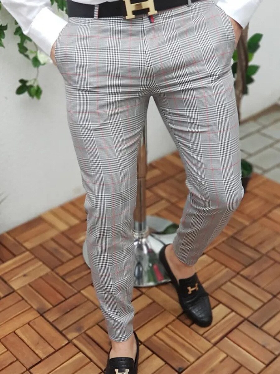 Men's Pencil Pants Jogger Pants Plaid Checkered Anti-wrinkle Business Office Party Classic Smart Casual