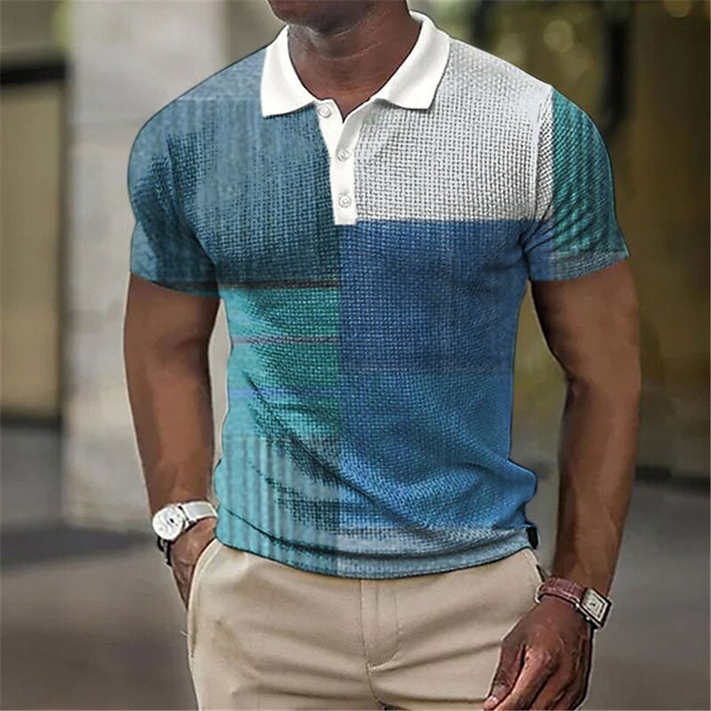 Men's Waffle Golf Outdoor Street Casual Breathable Comfortable Light Lapel Prints Short Sleeve Polo Shirt