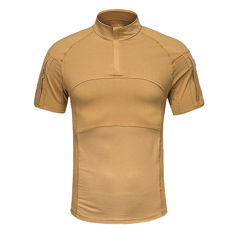Men's outdoor hiking camping tactics breathable quick dry sweat wicking side pockets camouflage short sleeve