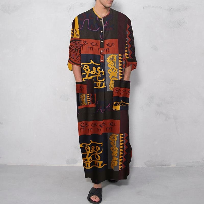 Men's Loungewear Nightgown Nightshirt Graphic Prints Stylish Comfort Kimono Robes Home Cotton Blend Comfort Soft Long Sleeve 
