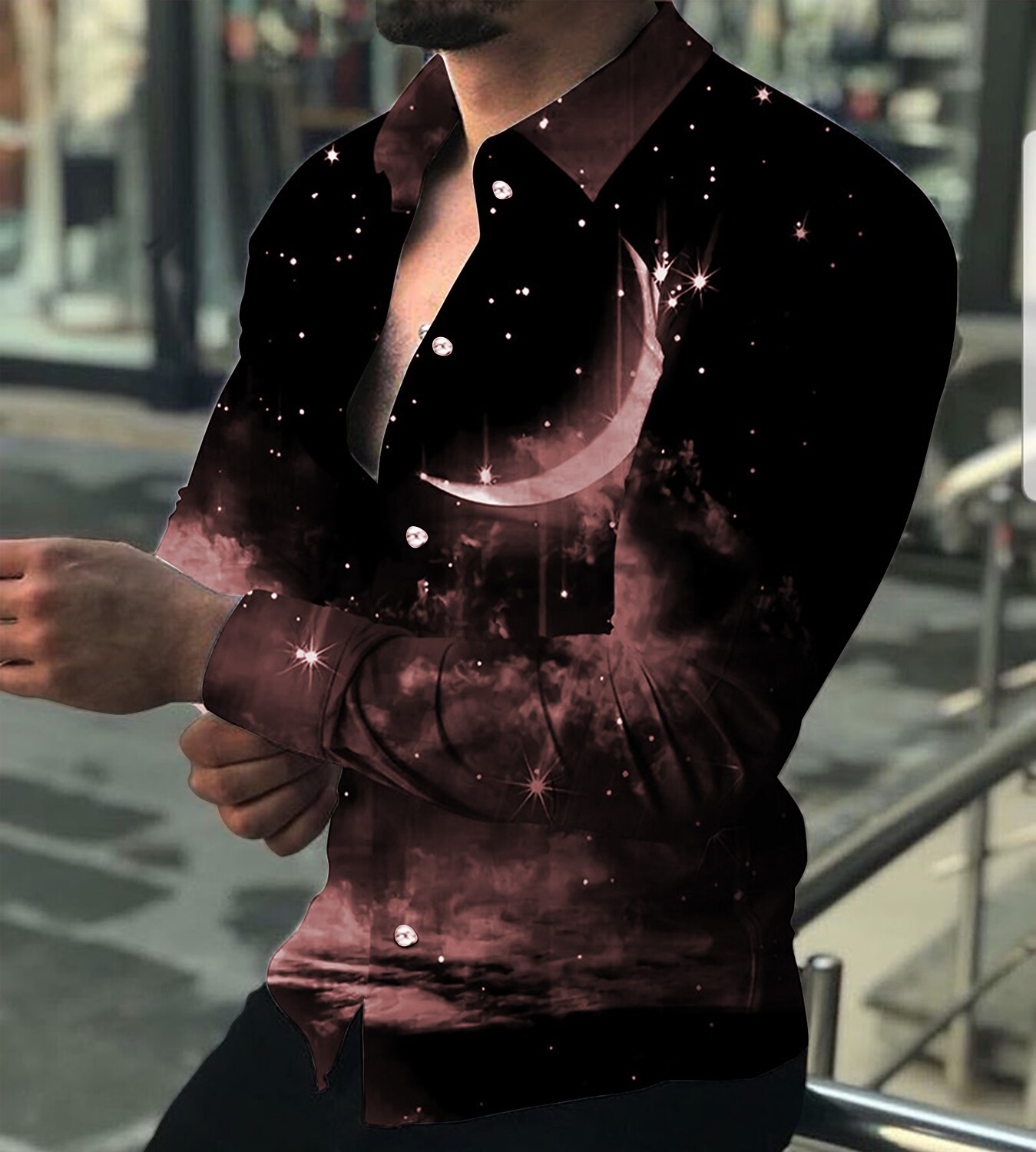 Men's Shirt Graphic Shirt Moon Turndown Blue Red White Black 3D Print