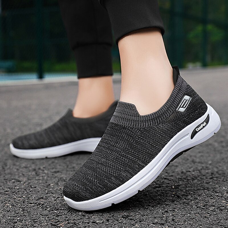 Men's Sneakers Slip On Running Shoes Non-slip Cushioning Breathable Light Soft Running Road Running PVC Knit 