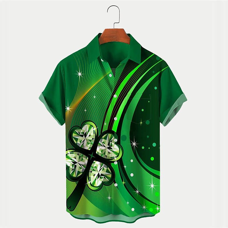 Men's Shirt Cat Graphic Prints Clover Turndown Outdoor Street Short Sl