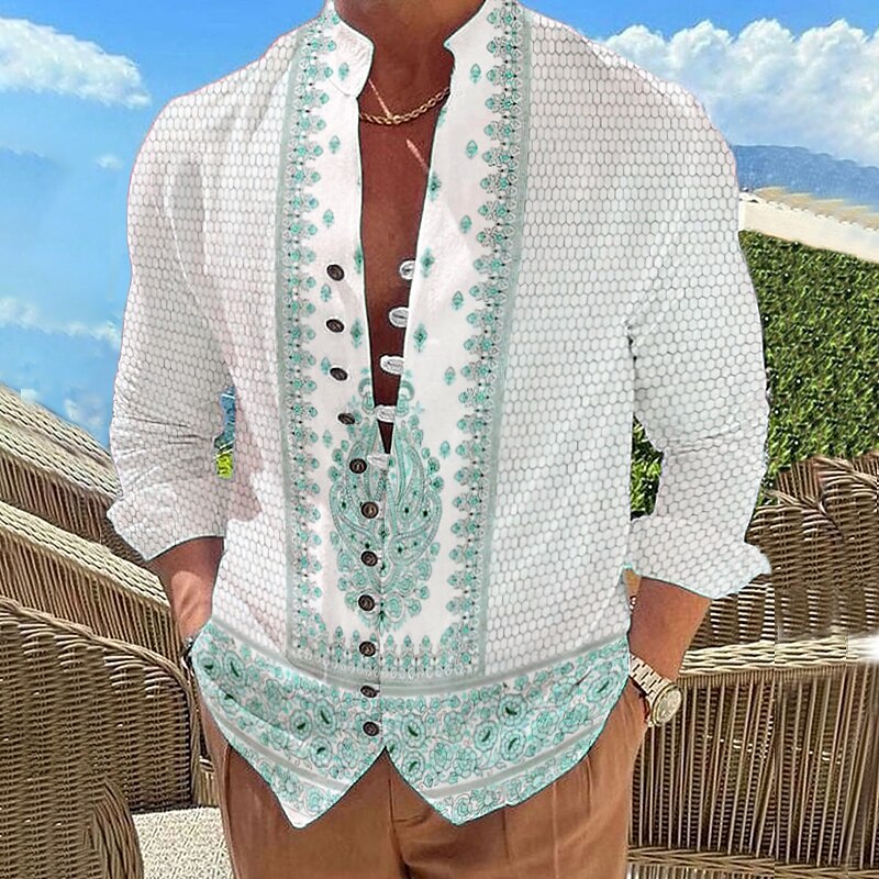 Men's Shirt Linen Shirt Floral Paisley Graphic Prints Vintage Stand Collar Outdoor Street Long Sleeve Print Casual Top