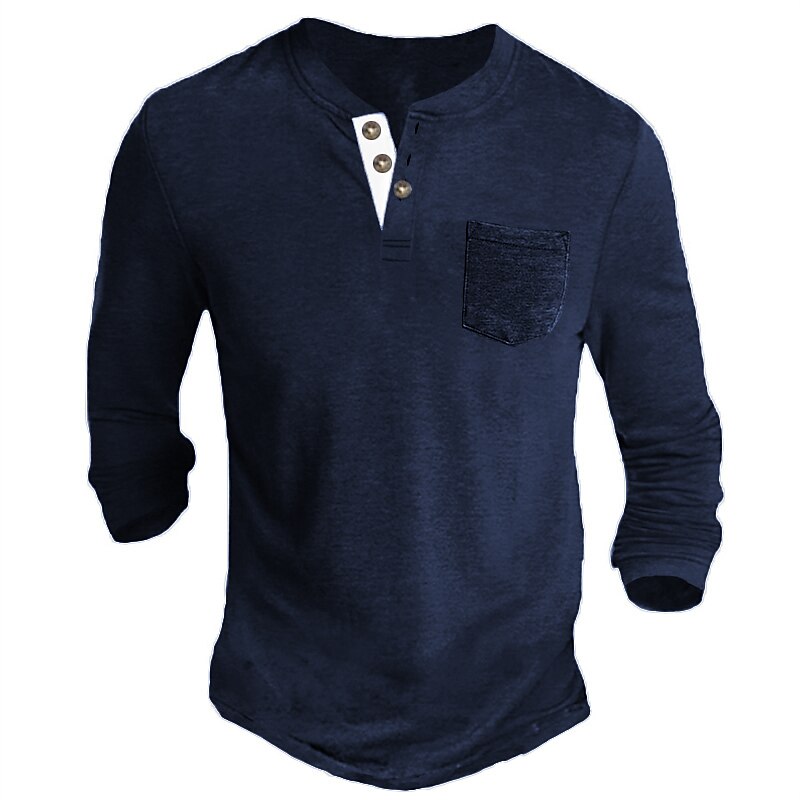 Men's Henley Shirt Tee Long Sleeve Shirt Plain Henley Casual Holiday Long Sleeve Button-Down  Comfortable  Top