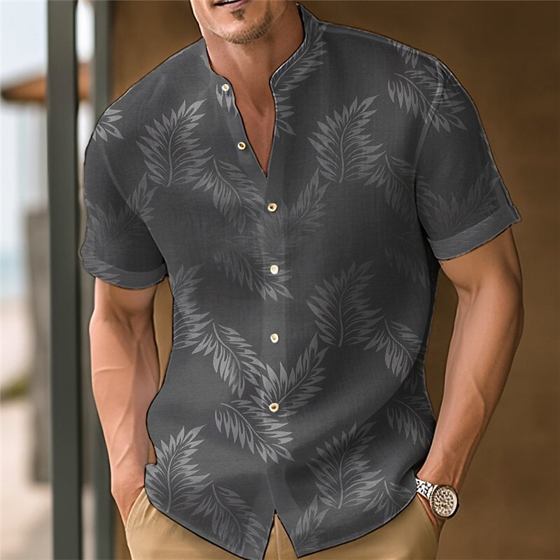 Men's Graphic Prints Leaves Stand Collar Outdoor Street Short Sleeve Print Casual Comfortable Shirt 