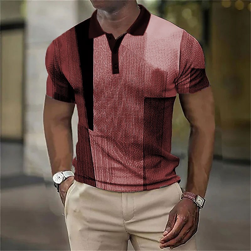 Men's Waffle Golf Outdoor Street Fashion Breathable Comfortable Soft Print Short Sleeves Polo Shirt