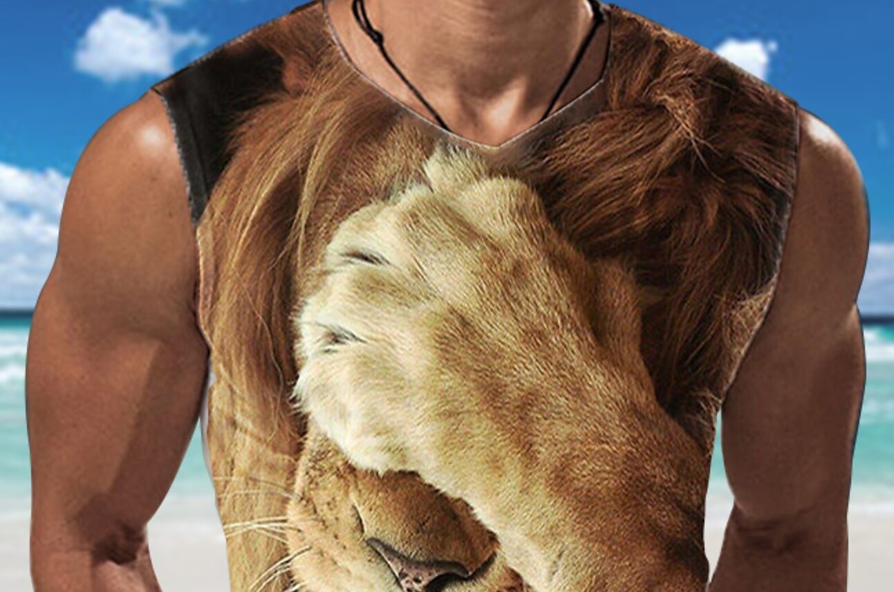 Men's Undershirt Lion Crew Neck Khaki Casual Daily Sleeveless Print Clothing Apparel Cool Casual