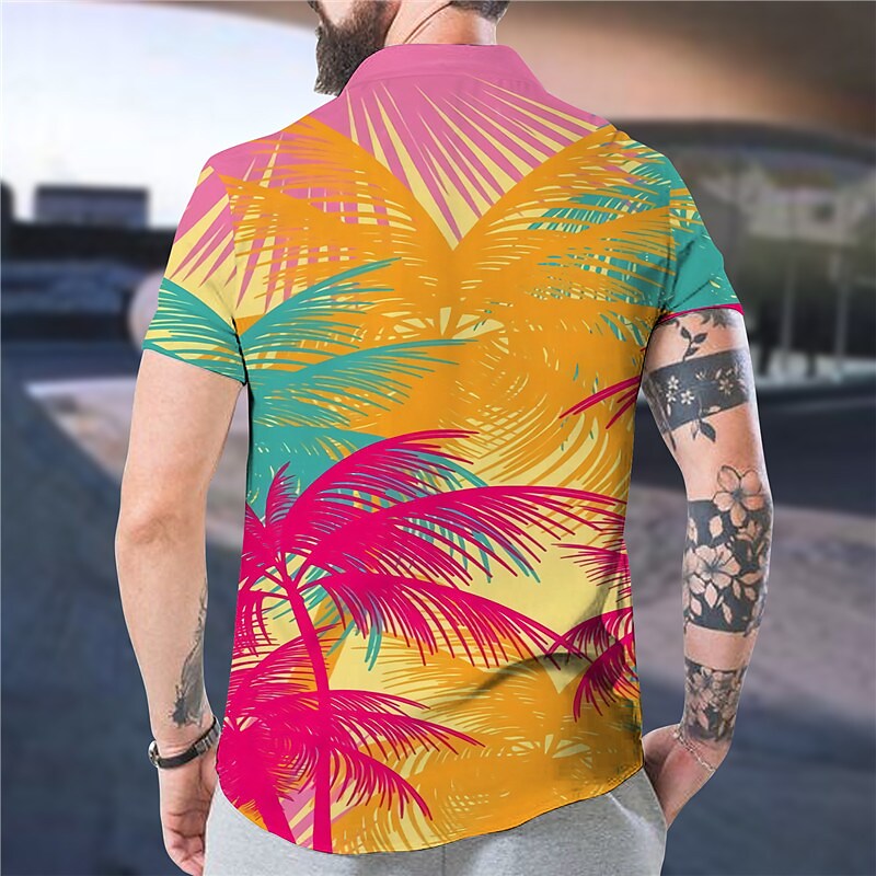 Men's Graphic Shirt Coconut Tree Stand Collar 3D Print Outdoor Casual 