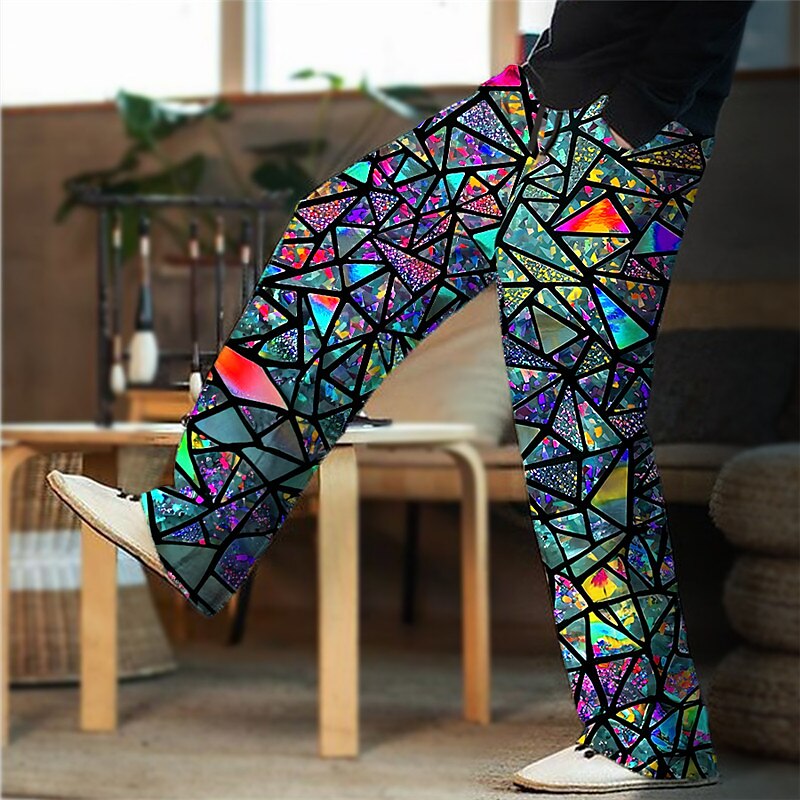 Men's Beach Pants Drawstring Elastic Waist Print Color Block Graphic Prints Geometry Comfort Casual Daily Trousers 