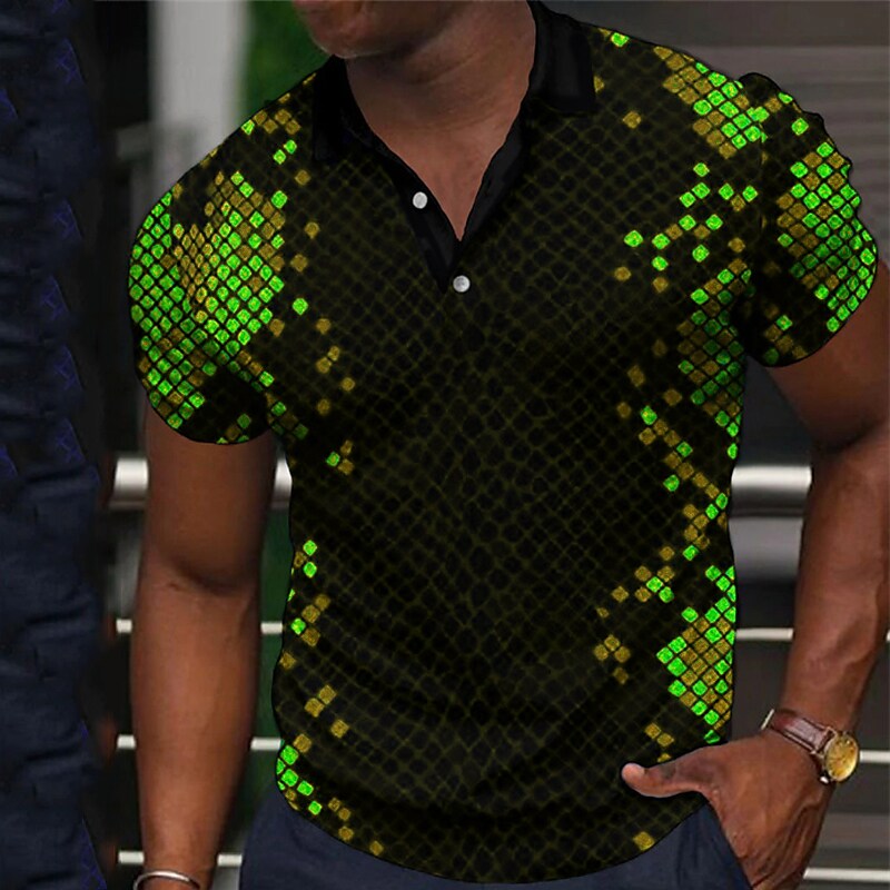 Men's Collar Polo Shirt Golf Shirt Turndown 3D Print Casual Short Slee