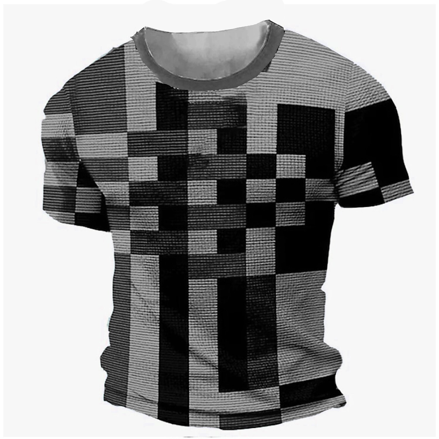 Men's Waffle Outdoor Casual Street Fashion Comfortable Breathable Soft Plaid Prints Short Sleeves T Shirt